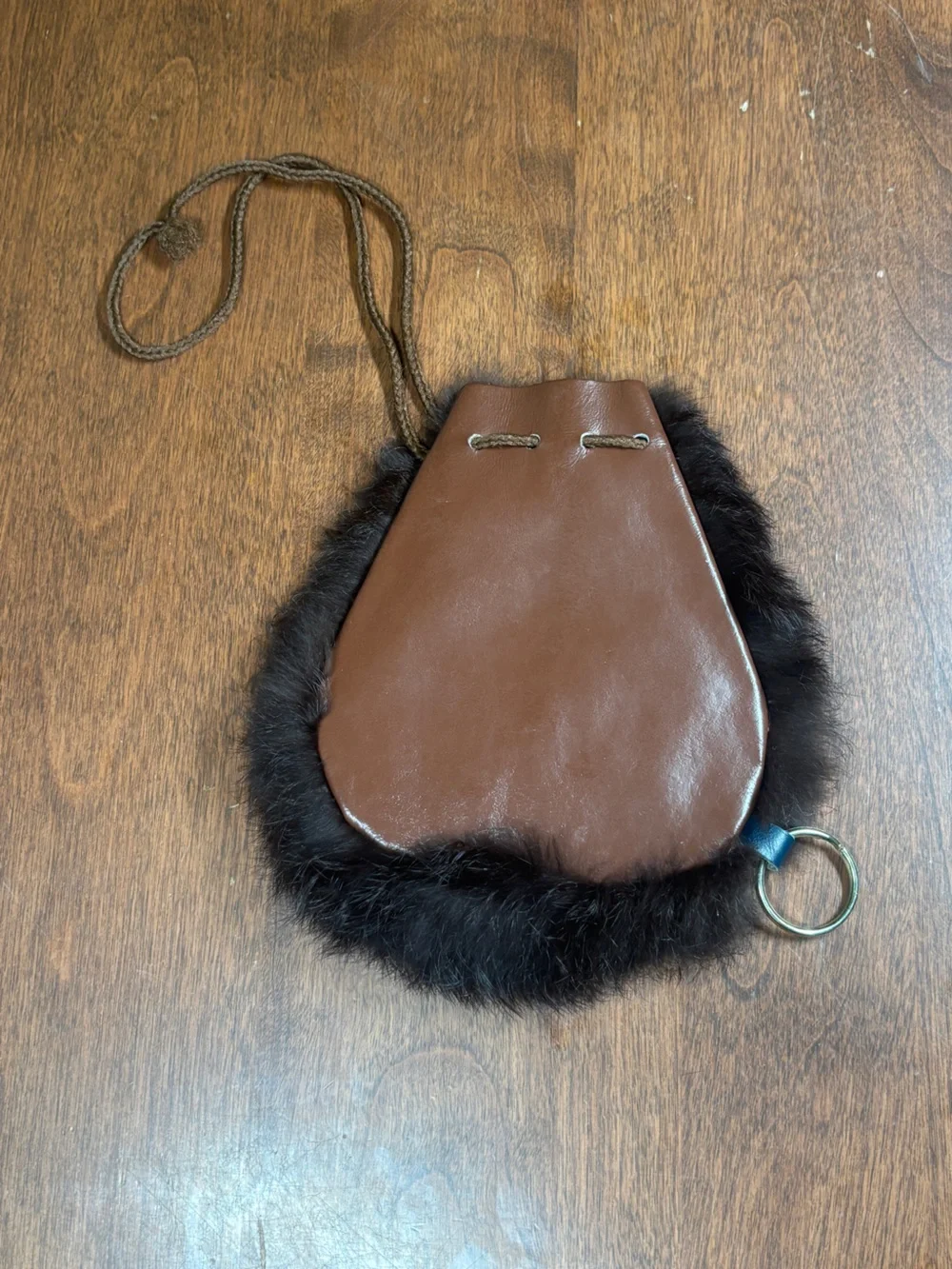 VINTAGE GENUINE FUR & LEATHER DRAWSTRING SPORRAN POUCH